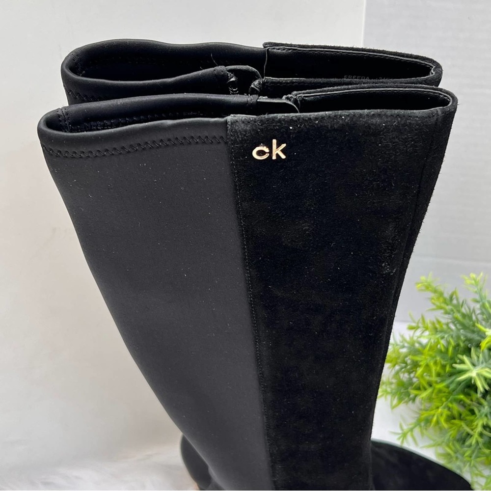 NIB Calvin Klein Freeda Black Suede Stretch Knee High Boots Size 5 - Picture 14 of 16